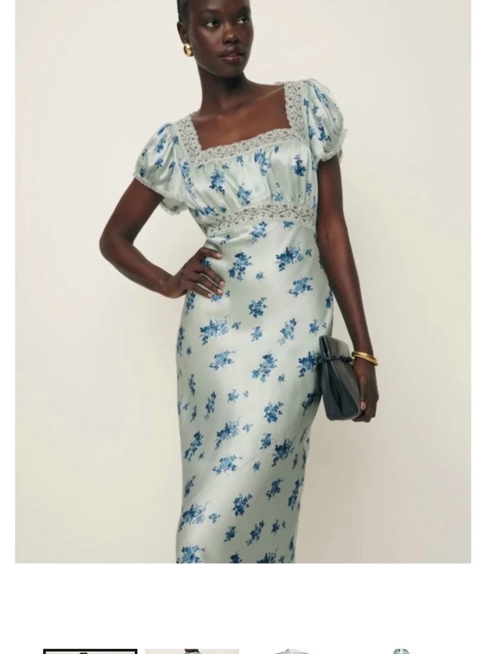 Reformation Clarissa Dress - Size 6 (Pale Mint Maxi Dress in Blue Floral Print)